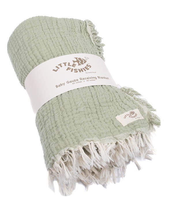 Little Fishies Gauze Receiving Blanket – Natural