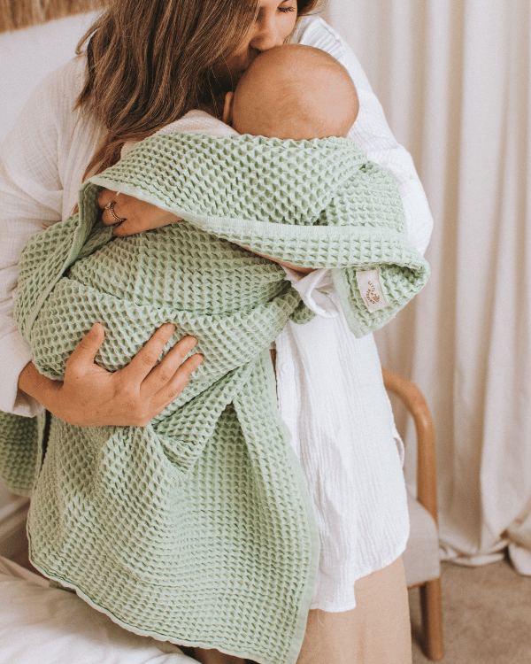 Little Fishies Waffle Blanket – Warm Taupe