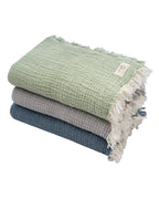 Little Fishies Gauze Receiving Blanket Set – 3 Pack – Sage / Grey / Navy