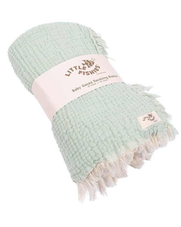 Little Fishies Gauze Receiving Blanket – Natural