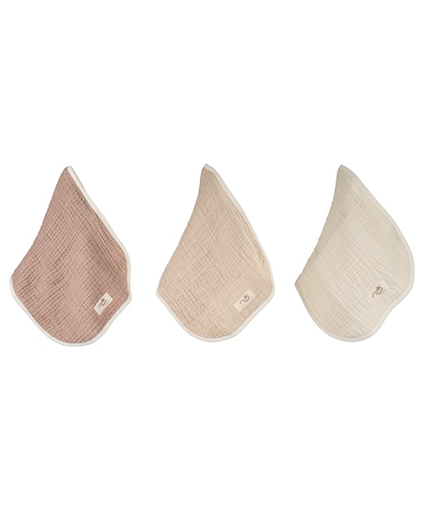 Little Fishies Gauze Burping Cloth Bundle – 3 Pack – Natural / Beige / Warm Taupe