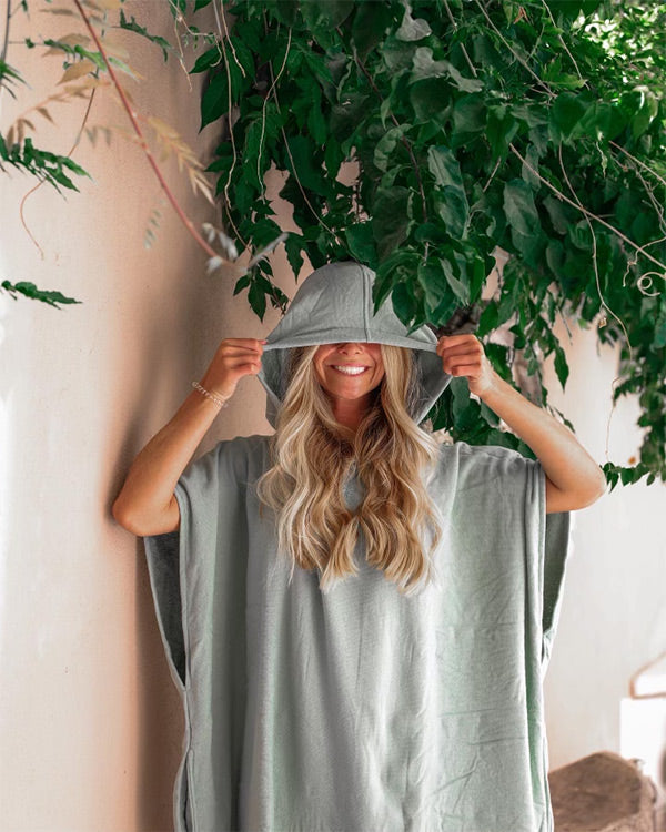 Classic Stripe Hooded Poncho – Grey
