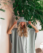 Classic Stripe Hooded Poncho Teal Blue