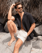 Orb Button Down Waffle Shirt – Black – Mens