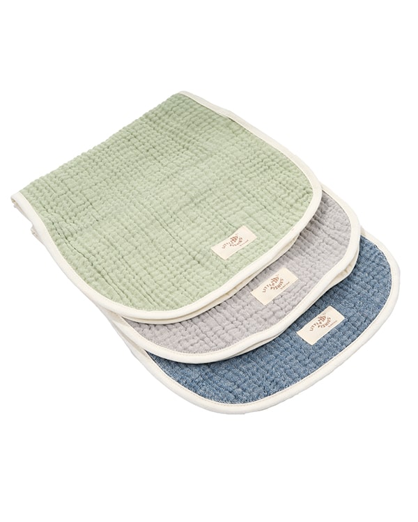 Little Fishies Gauze Burping Cloth Bundle – 3 Pack – Sage / Grey / Navy