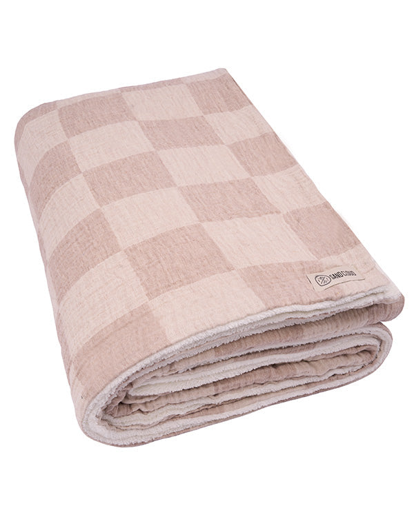 Cloud Checker Plush Blanket – Beige
