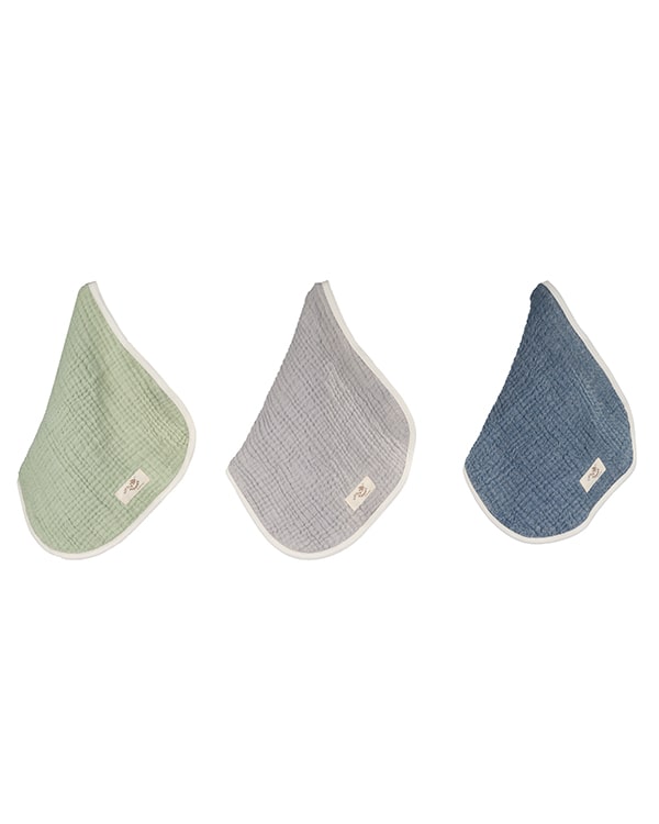 Little Fishies Gauze Burping Cloth Bundle – 3 Pack – Sage / Grey / Navy