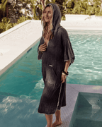 Falta Gauze Hooded Poncho – Black