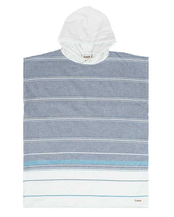 Colorblock Stripe Hooded Poncho Youth – Blue