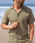 Orb Button Down Waffle Shirt – Sand – Mens