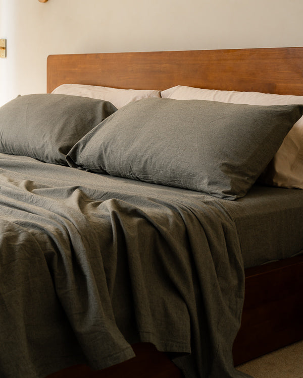 Classic Micro Twill Solid Melange Sheet Set Moss