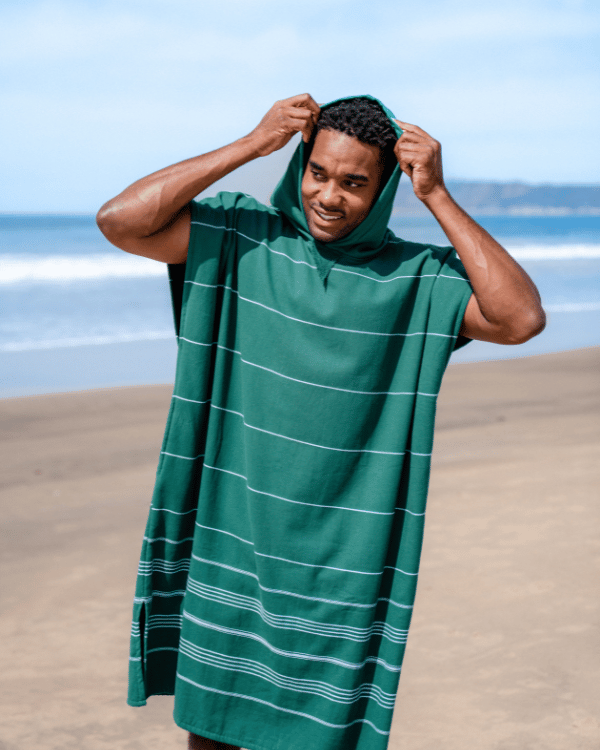 Classic Stripe Hooded Poncho – Rain Forest