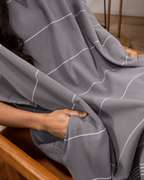Classic Stripe Hooded Poncho – Grey