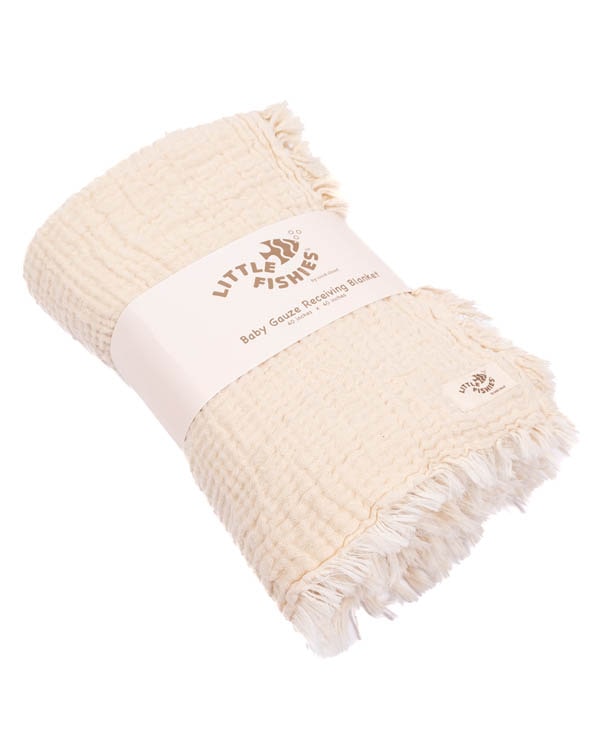 Little Fishies Gauze Receiving Blanket – Natural