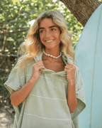 Classic Stripe Hooded Poncho – Celadon Green