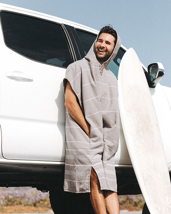 Classic Stripe Hooded Poncho – Calcite Pink