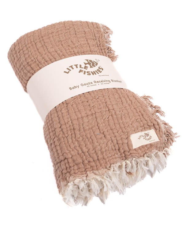 Little Fishies Gauze Receiving Blanket – Warm Taupe