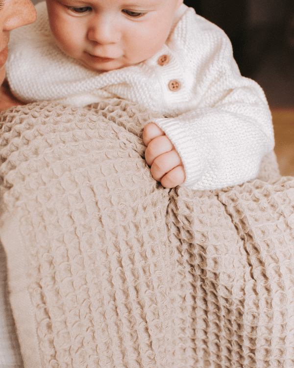 Little Fishies Waffle Blanket – Warm Taupe