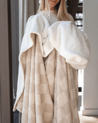 Cloud Checker Plush Blanket – Beige
