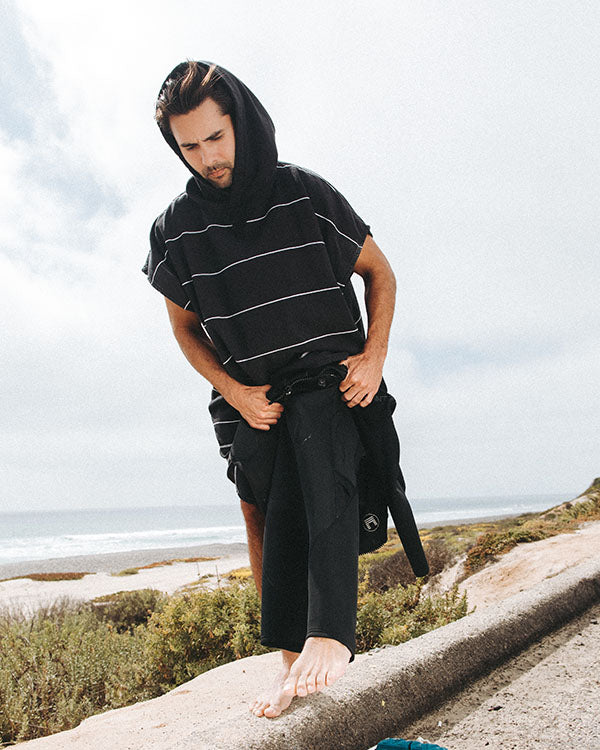 Classic Stripe Hooded Poncho Slate Blue