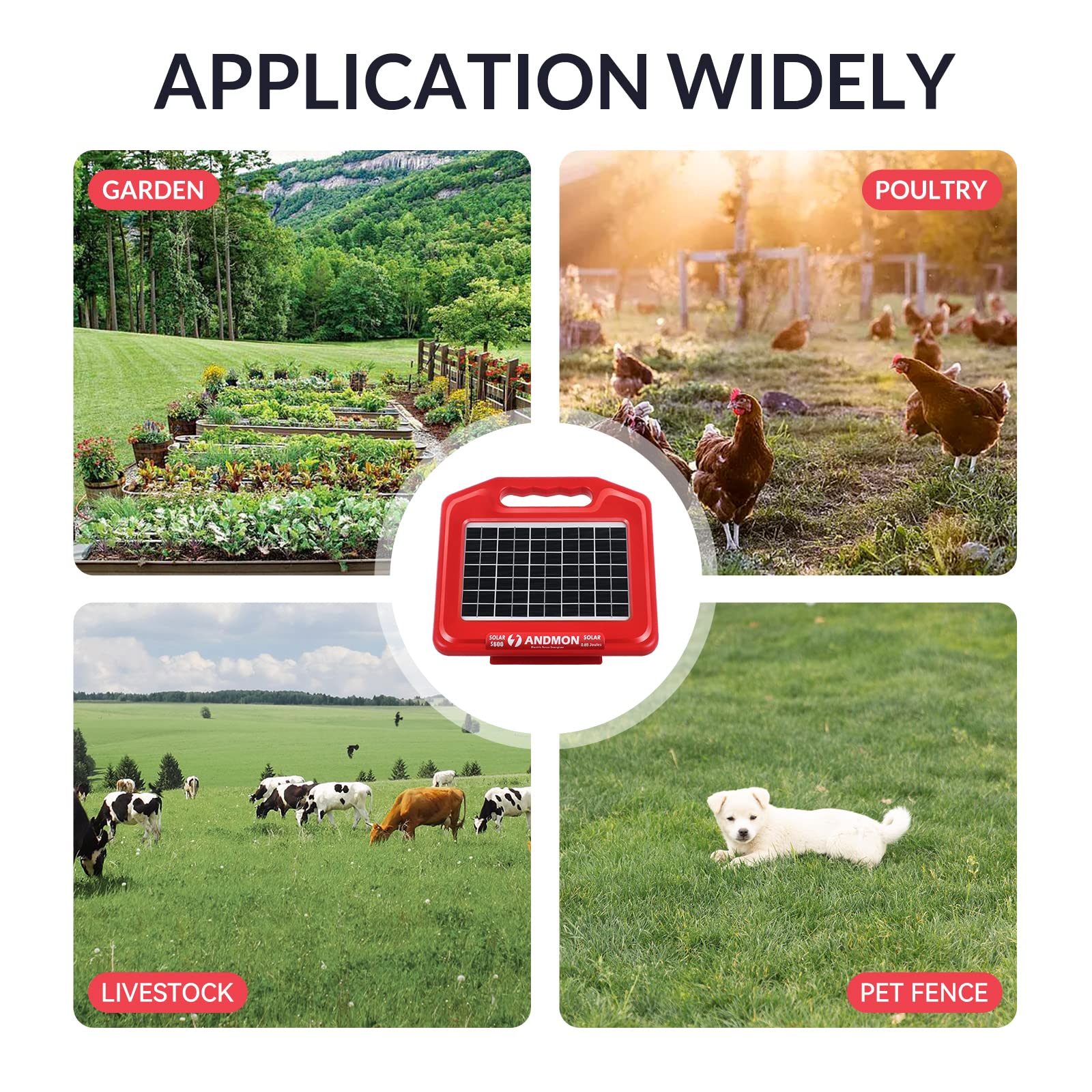ANDMON 30 Miles Solar Fence Charger with Dual Input - UZIS Sports