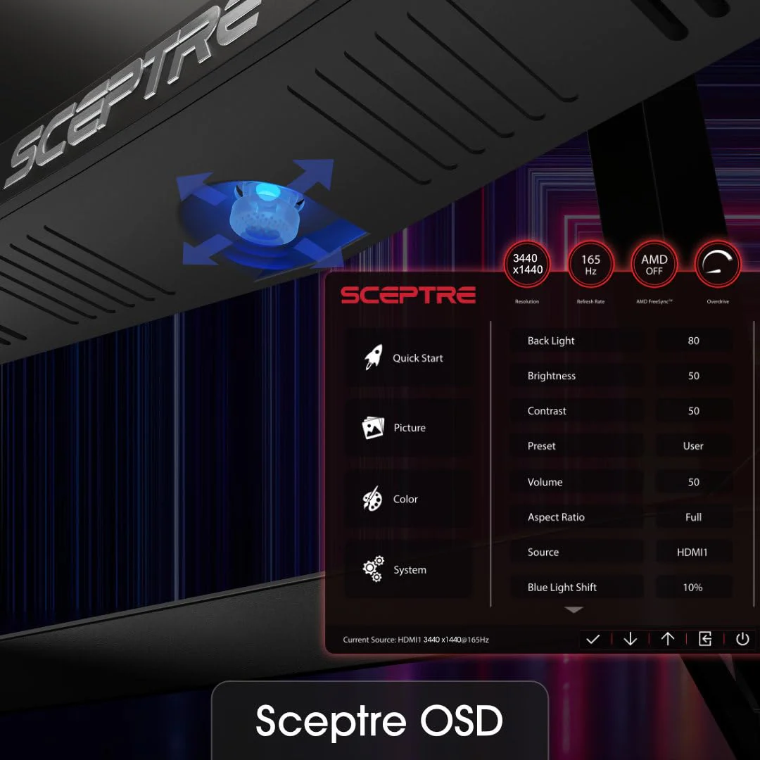 Sceptre 34 Inch 165Hz Curved Ultrawide WQHD Monitor - UZIS Sports