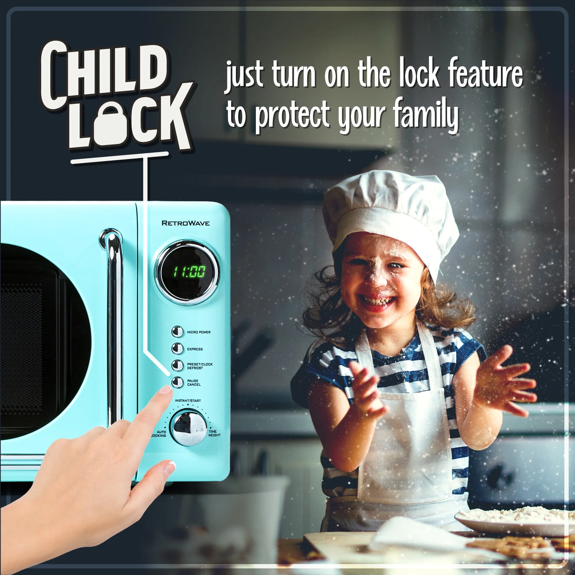 Nostalgia Retro Compact Countertop Microwave Oven, 0.7 Cu. Ft. 700-Watts with LED Digital Display, Child Lock, Easy Clean Interior, Aqua - UZIS Sports