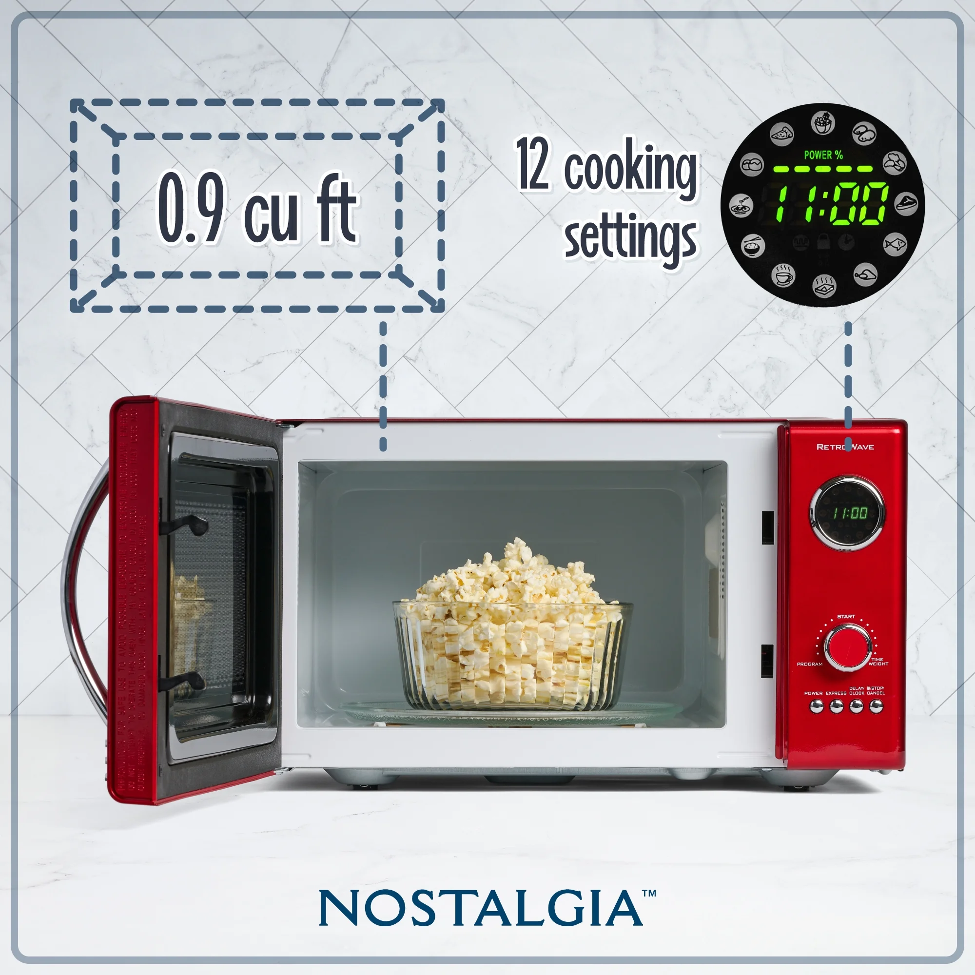 Nostalgia Retro Microwave for Countertop 0.9 cu ft Vintage Microwave, Red - UZIS Sports