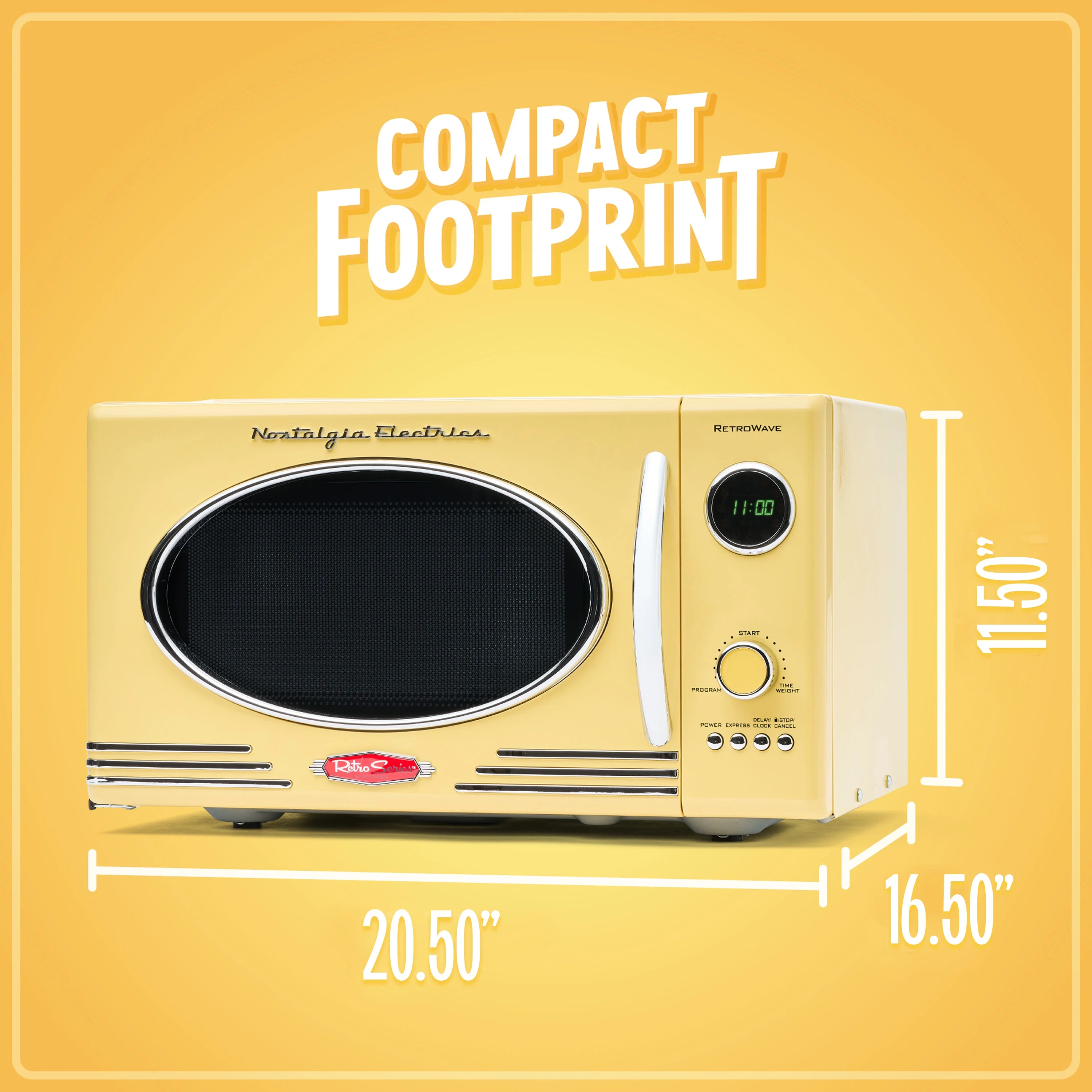 Nostalgia Retro Microwave - Countertop Microwave Oven - Includes 12 Pre-Programmed Settings and Digital Clock - 0.9 CU Ft. - 800 Watts - Yellow - UZIS Sports