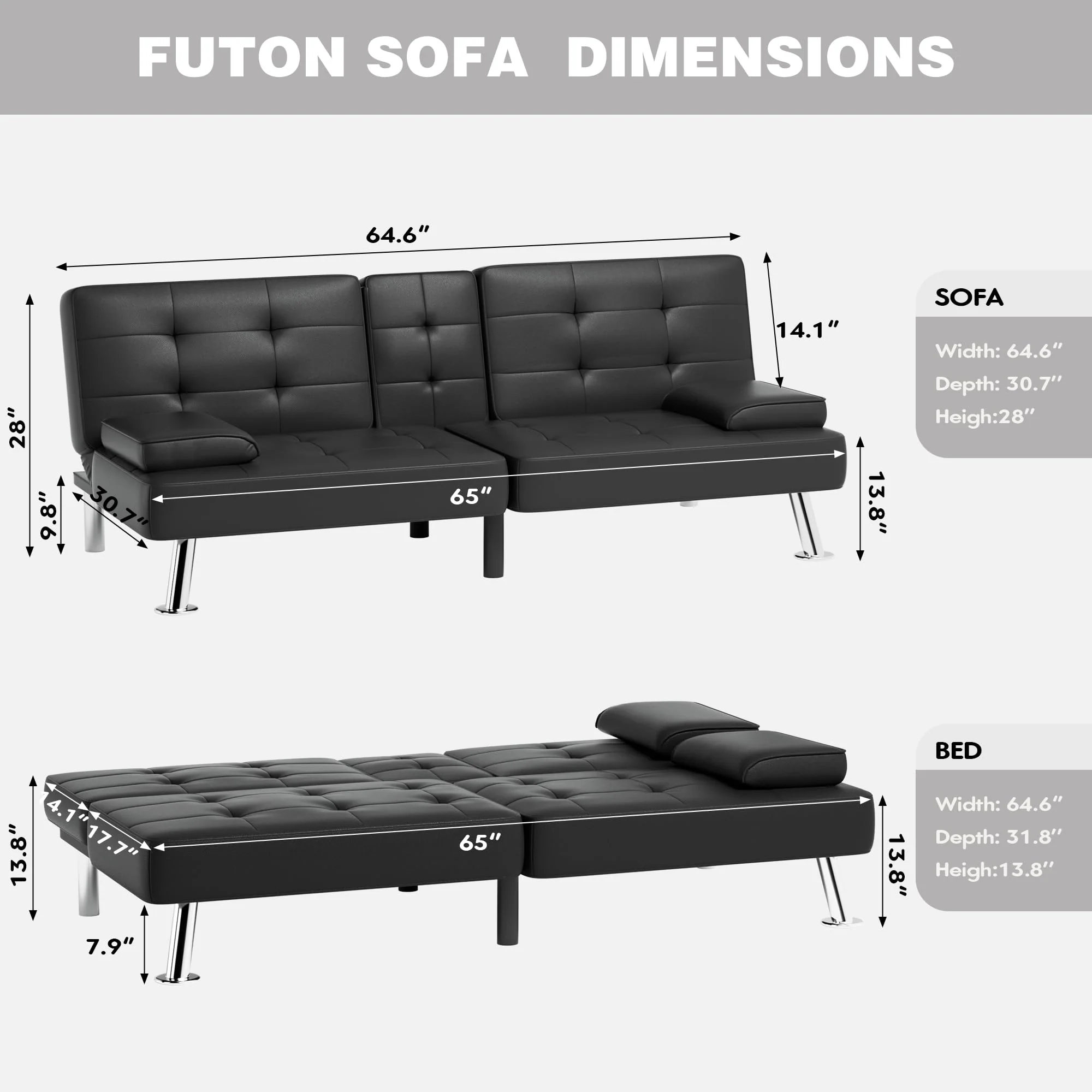 JUMMICO Modern Convertible Folding Futon Sofa Bed - UZIS Sports