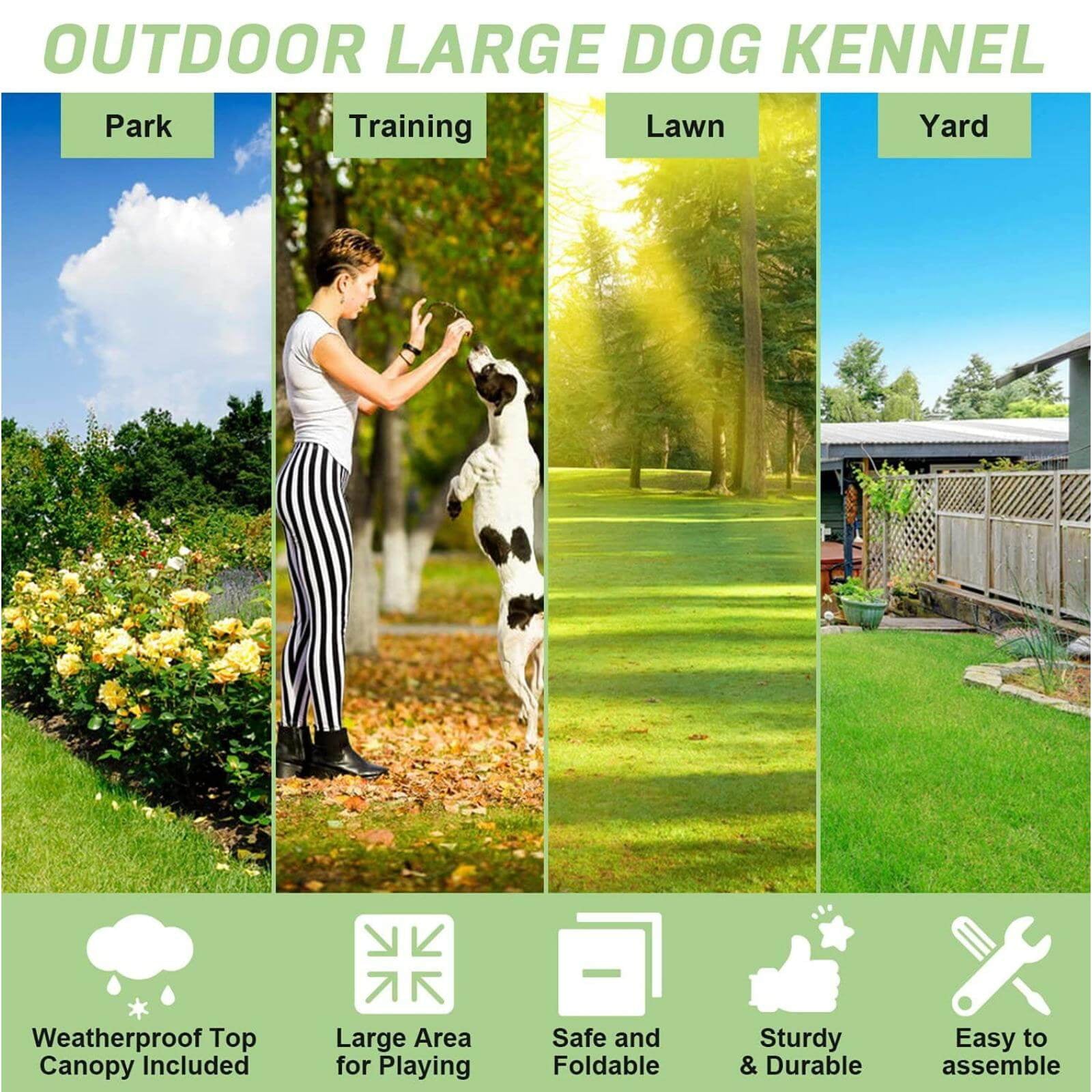 NiamVelo 8'x4'x6' Large Dog Kennel Heavy Duty Playpen Welded Dog Cage with Water-Resistant Cover, Outdoor Dog Fence Crate for Backyard, Black - UZIS Sports