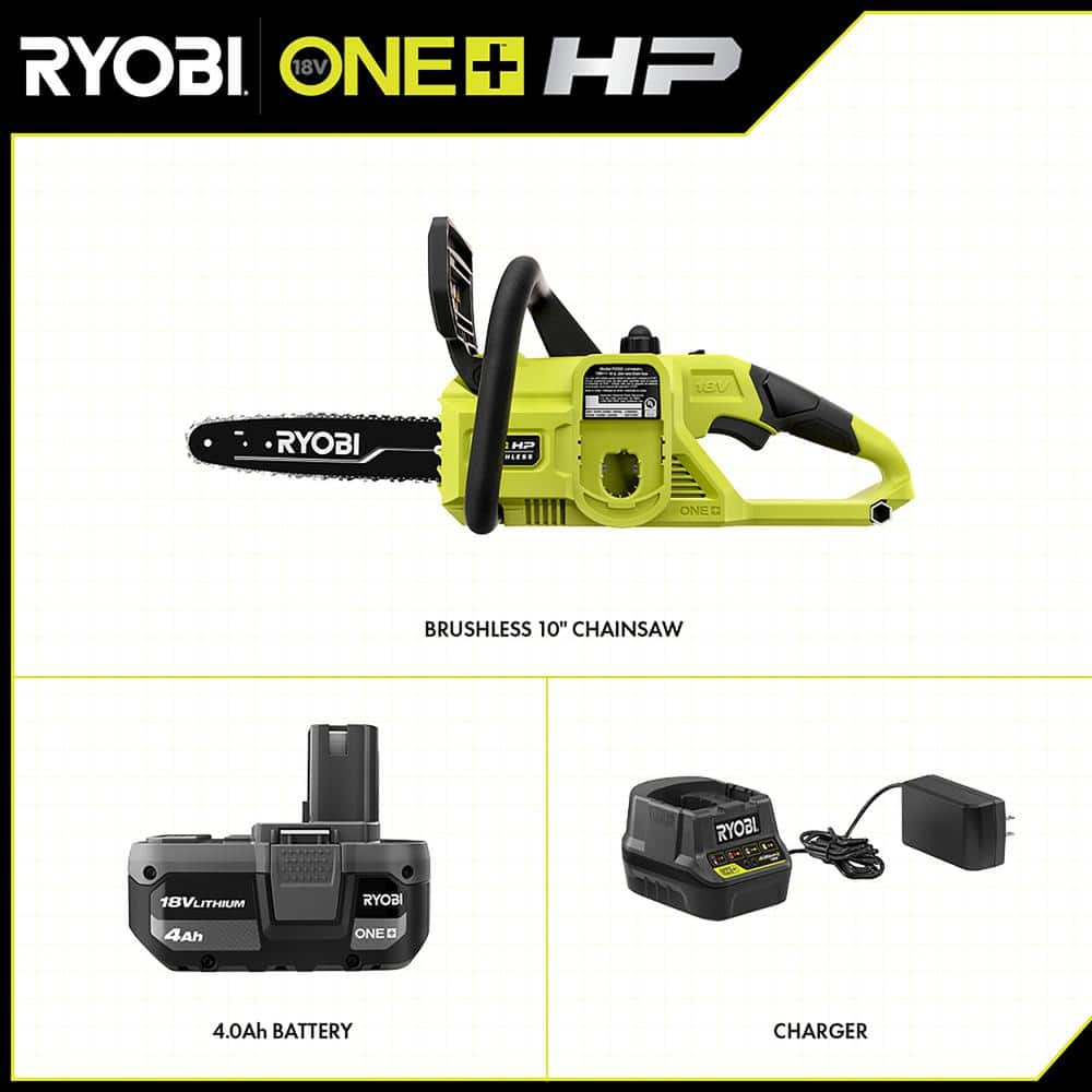 ONE+ HP 18V Brushless 10 in. Battery Chainsaw with 4.0 Ah Battery and Charger P2520 - UZIS Sports