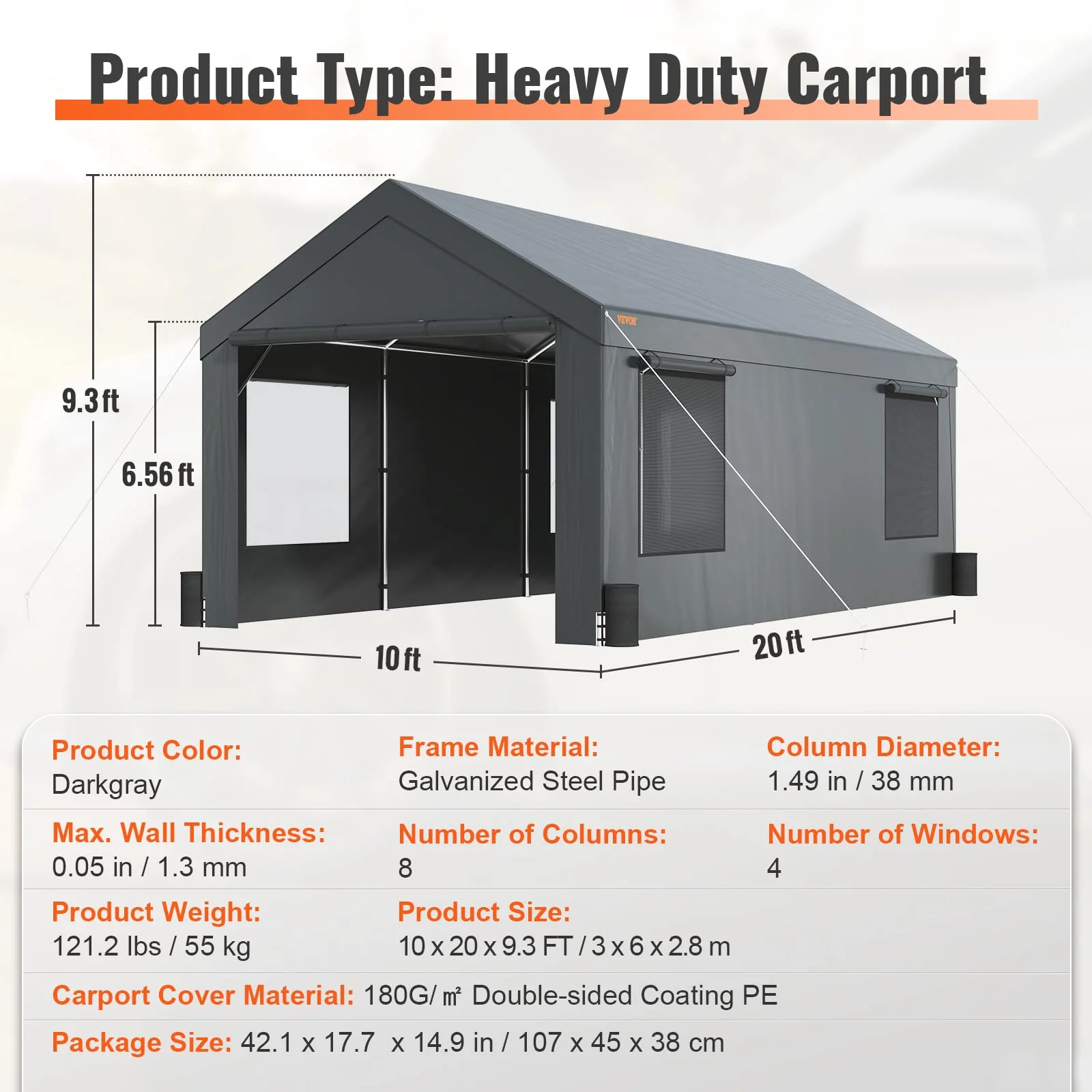 VEVOR Carport 10x20ft, Car Canopy Portable Garage - UZIS Sports