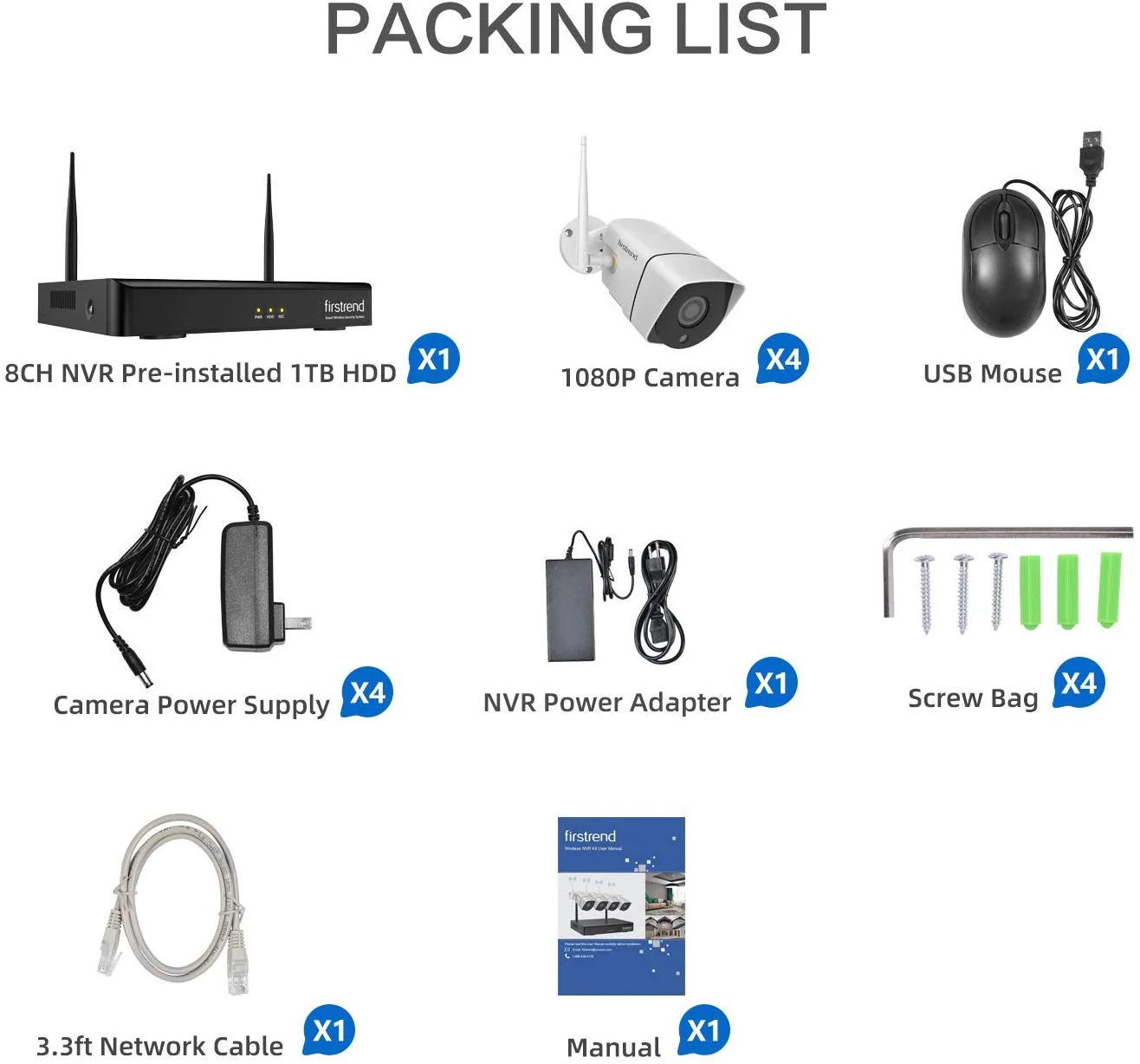 Firstrend 1080P 8CH Wireless Home Security Systems - UZIS Sports