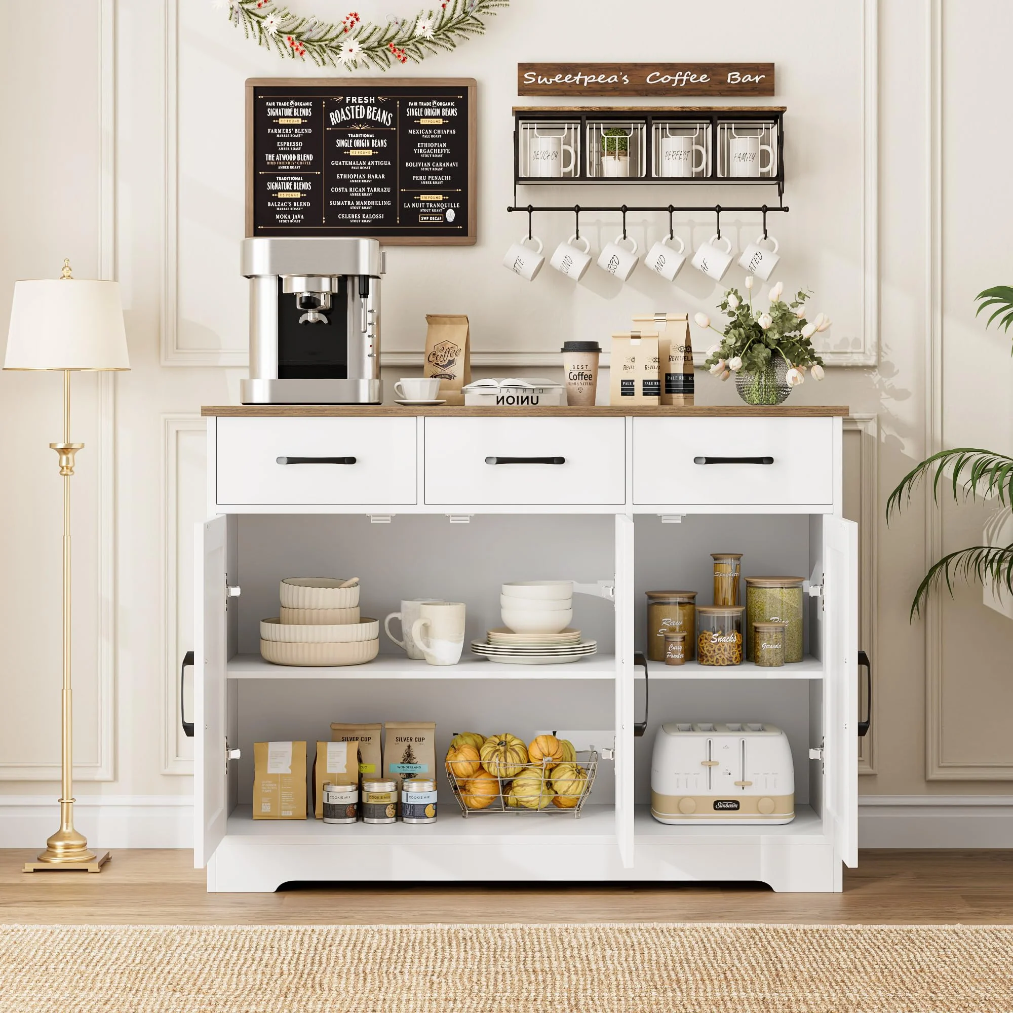 HOSTACK Modern Farmhouse Sideboard Buffet Cabinet - UZIS Sports