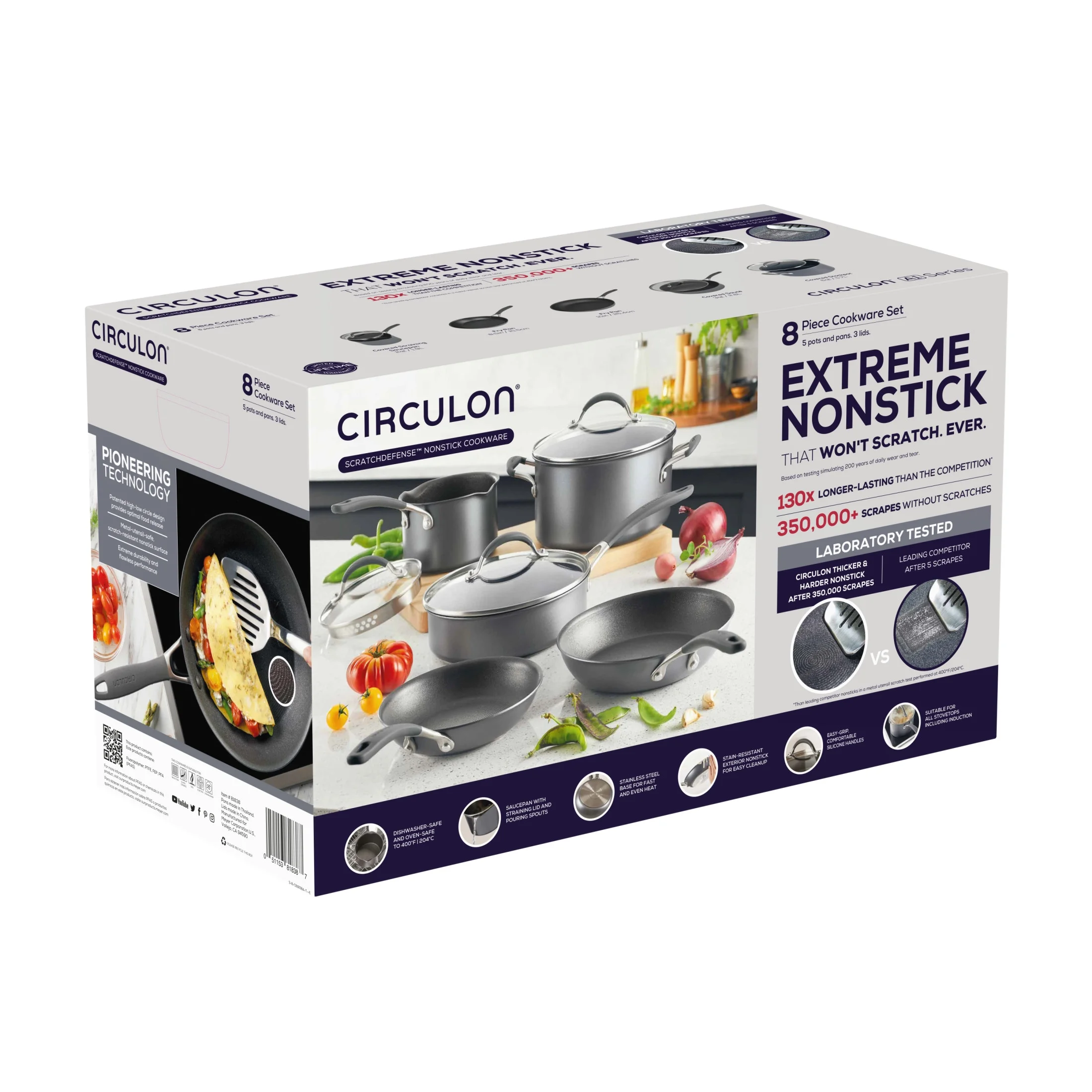 Circulon ScratchDefense 8 Piece Nonstick Induction Pots and Pans Set, Graphite - UZIS Sports