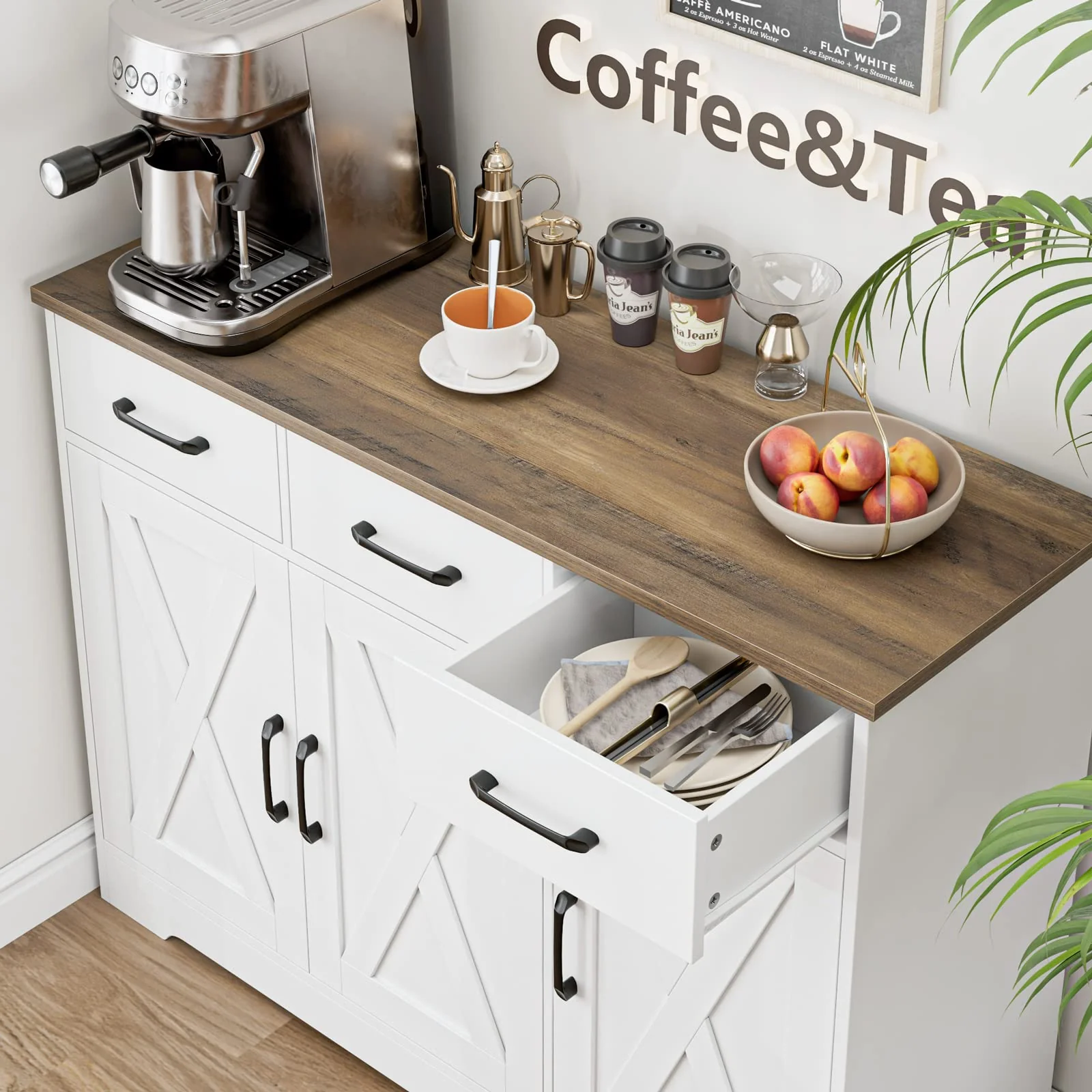 HOSTACK Modern Farmhouse Sideboard Buffet Cabinet - UZIS Sports