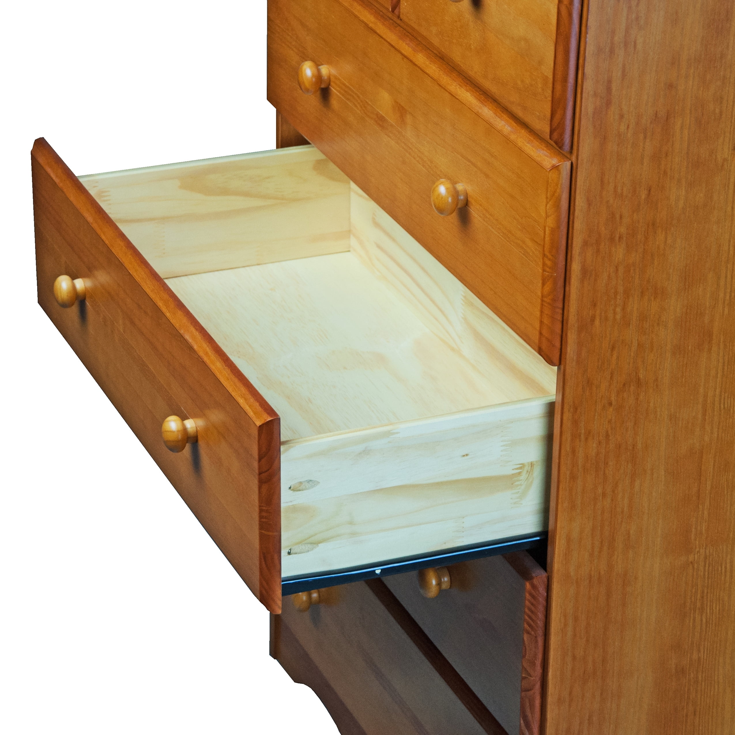 Palace Imports  100% Solid Wood 5-Drawer Chest with Metal or Wooden Knobs Honey Pine Stained Medium Wood - UZIS Sports