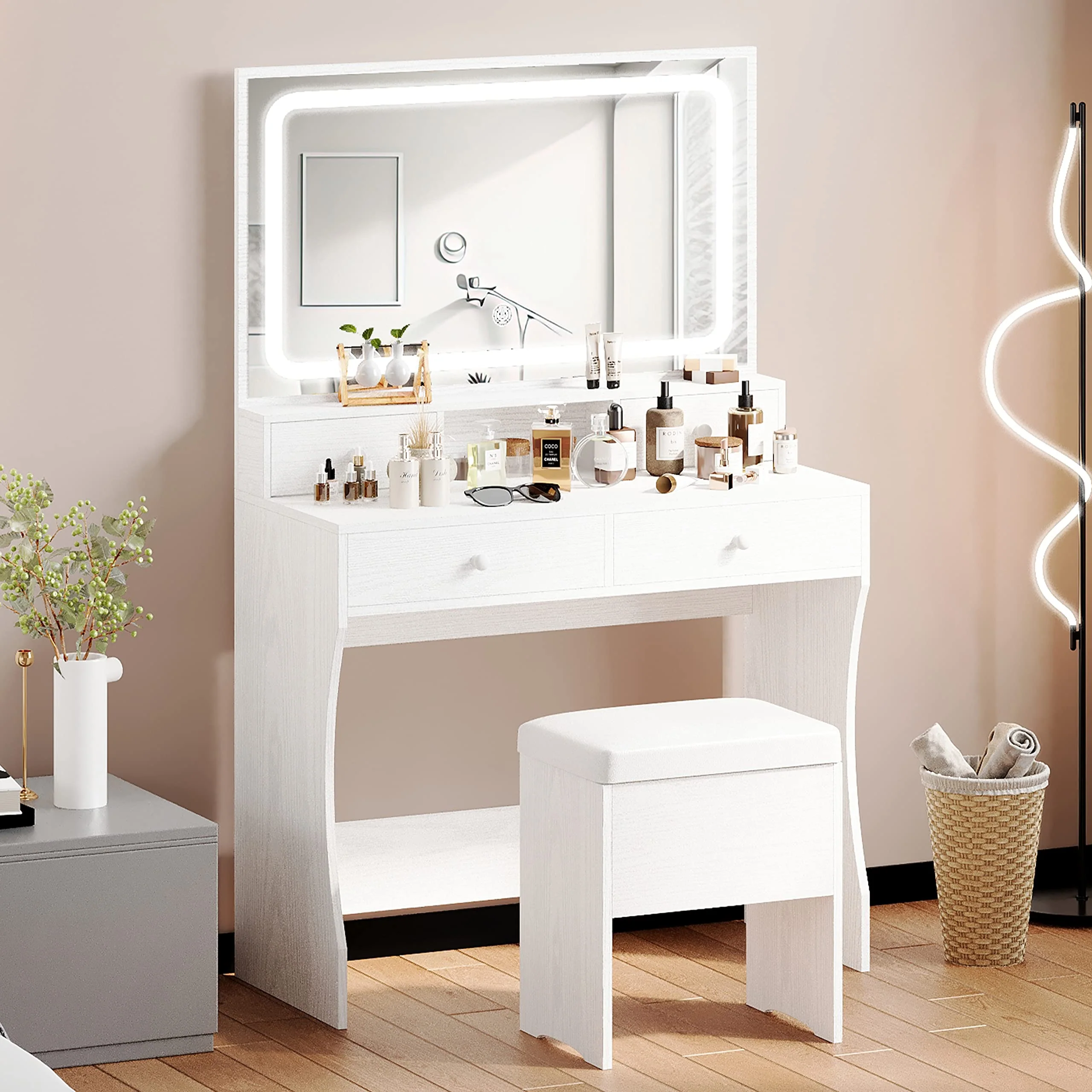 IRONCK Vanity Desk Set with LED Lighted Mirror & Power Outlet - UZIS Sports