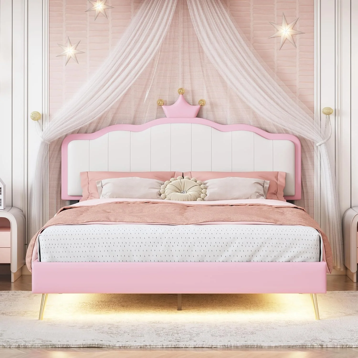 Linique Full Size Upholstered Bed Frame with LED Lights - UZIS Sports