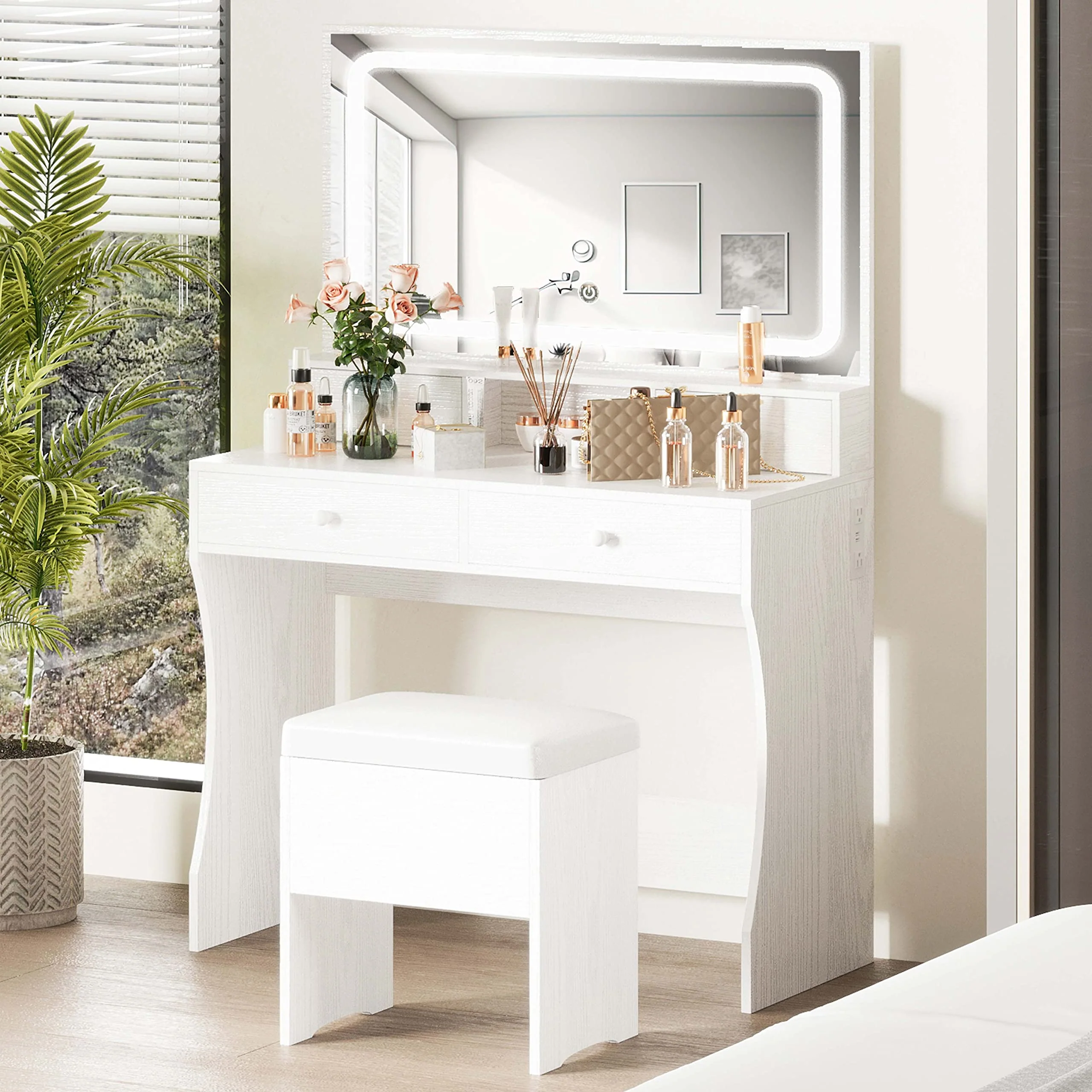 IRONCK Vanity Desk Set with LED Lighted Mirror & Power Outlet - UZIS Sports