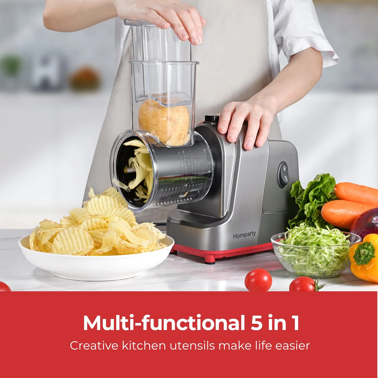 Homparty Electric Cheese Grater, 250W Electric Slicer Shredder - UZIS Sports