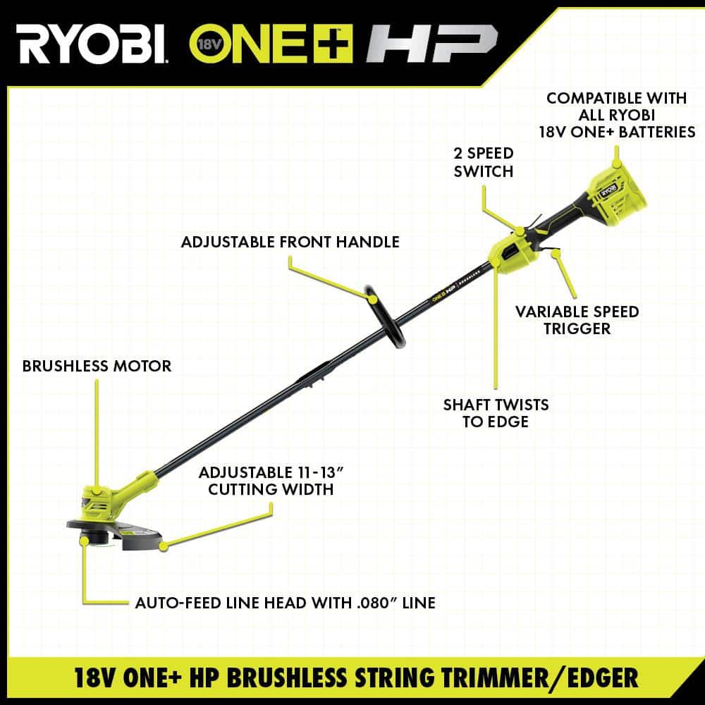 ONE+ HP 18V Brushless 13 in. Cordless Battery String Trimmer with 4.0 Ah Battery and Charger P20120 - UZIS Sports