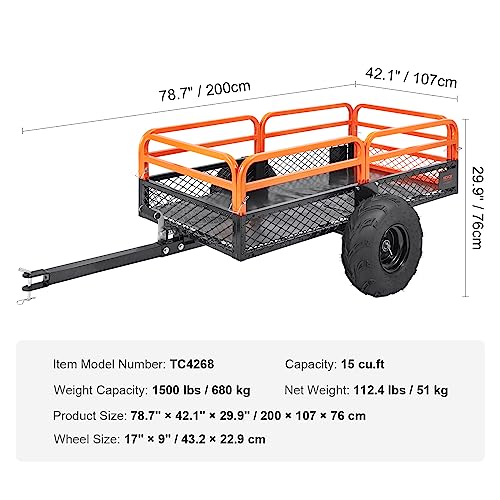 VEVOR ATV Trailer 1500lbs Tractor - UZIS Sports