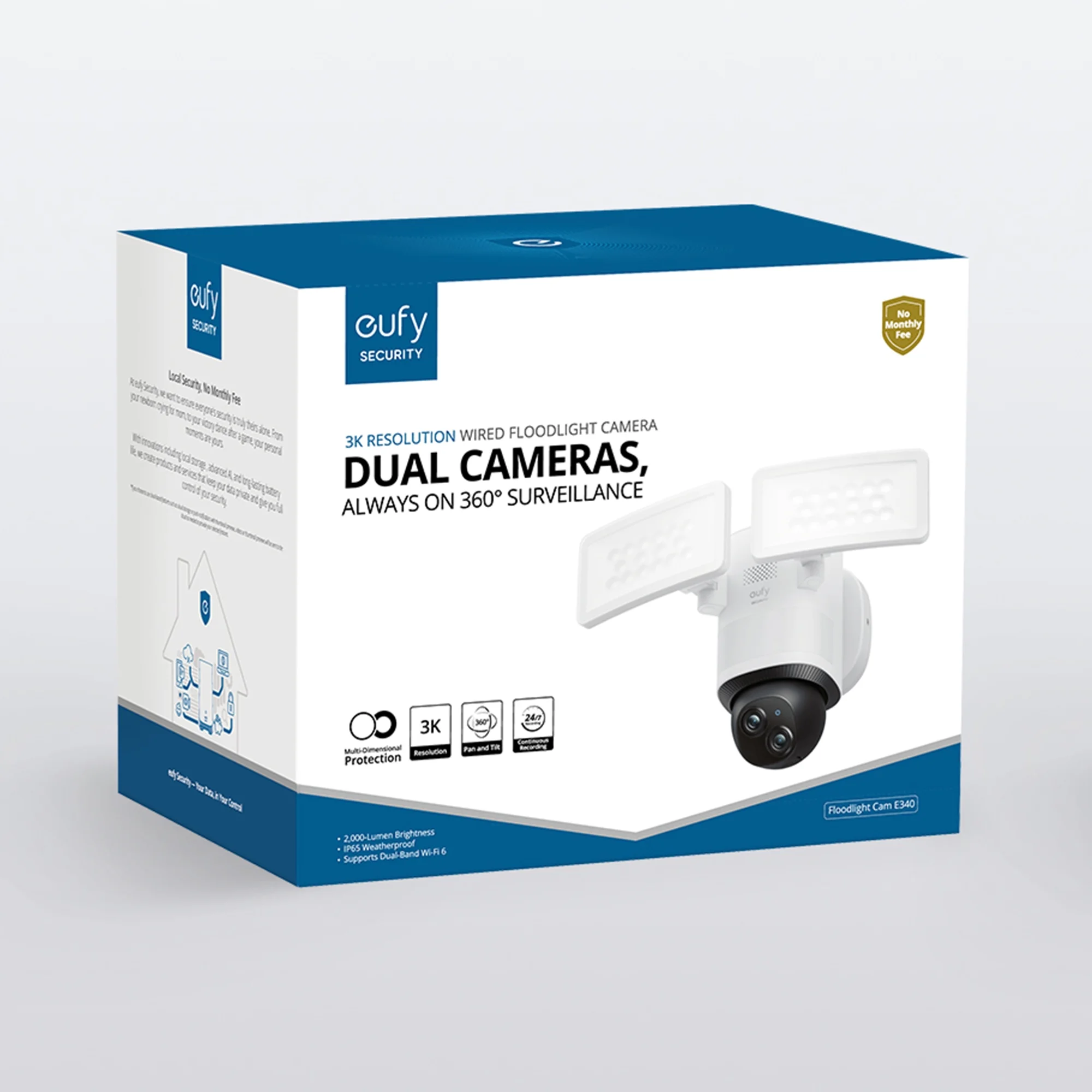eufy Security Floodlight Camera E340 Wired Dual Camera, 360° Pan & Tilt, Wi-Fi 6, No Monthly Fee - UZIS Sports