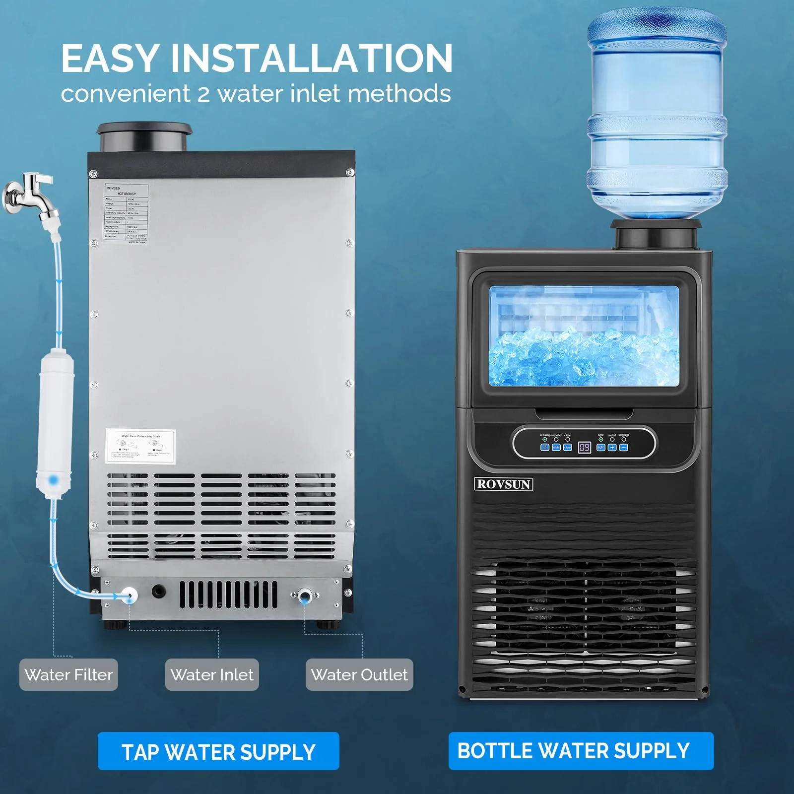 ROVSUN 90LBS/24H Ice Maker Machine with 2 Water Inlets - UZIS Sports