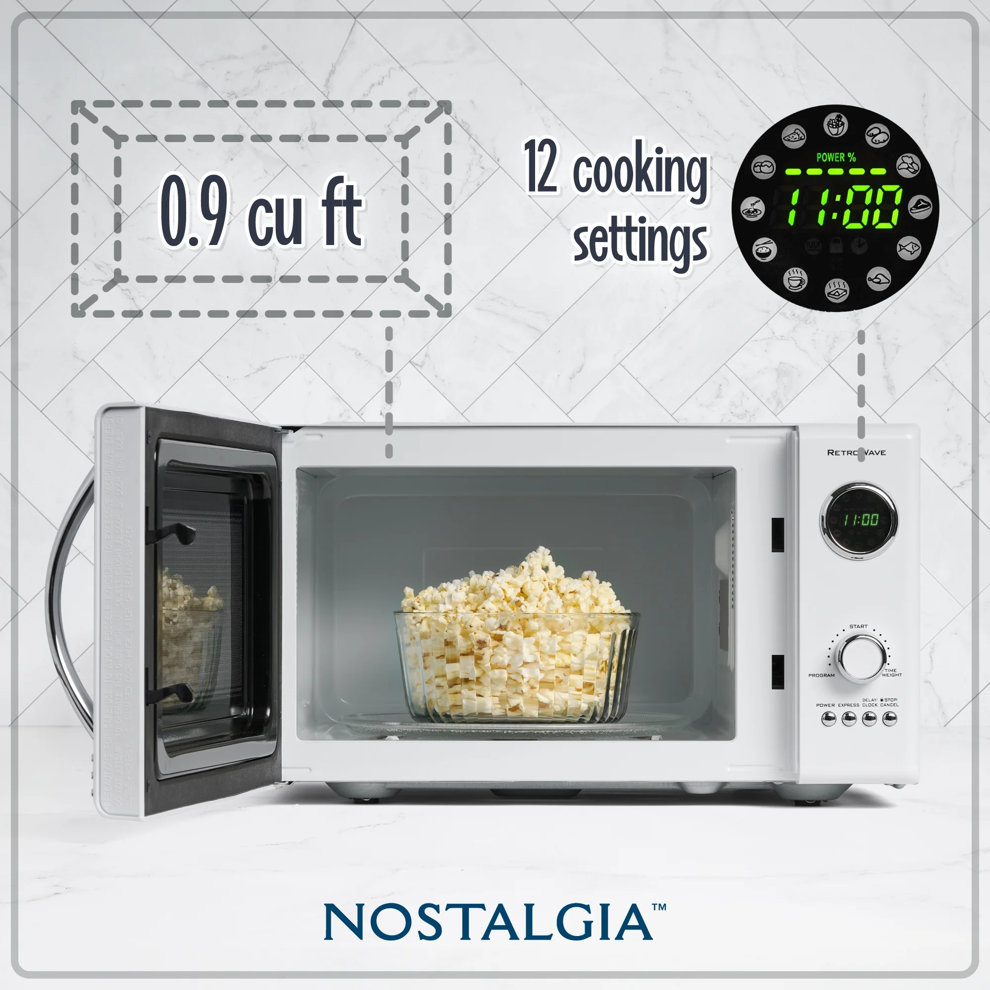 Nostalgia Retro Microwave for Countertop 0.9 cu ft Vintage Microwave, White - UZIS Sports
