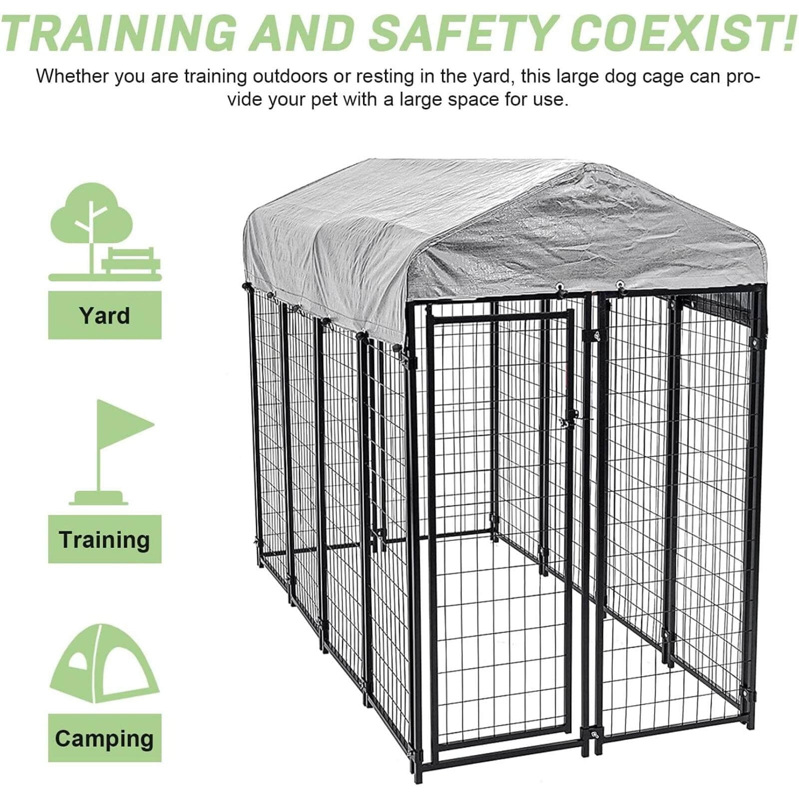NiamVelo 8'x4'x6' Large Dog Kennel Heavy Duty Playpen Welded Dog Cage with Water-Resistant Cover, Outdoor Dog Fence Crate for Backyard, Black - UZIS Sports