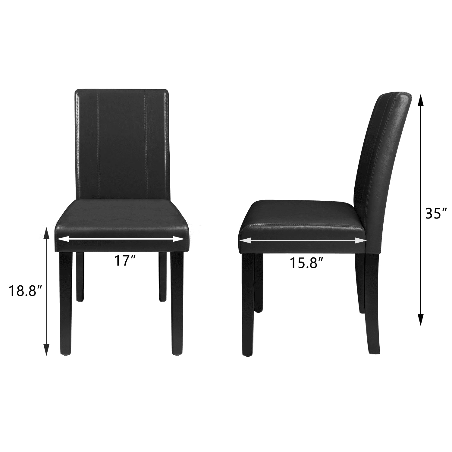 Lacoo Set of 4 Urban Style PU Leather Dining Chairs with Wood Legs, Black - UZIS Sports
