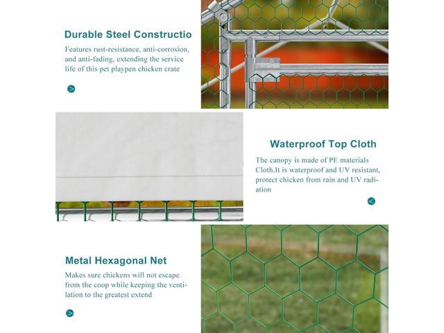 Oarlike Large Metal Chicken Coop with Cover - Heavy Duty Galvanized Steel Walk-in Poultry Run for 20 Chickens, Ducks & Rabbits - UZIS Sports